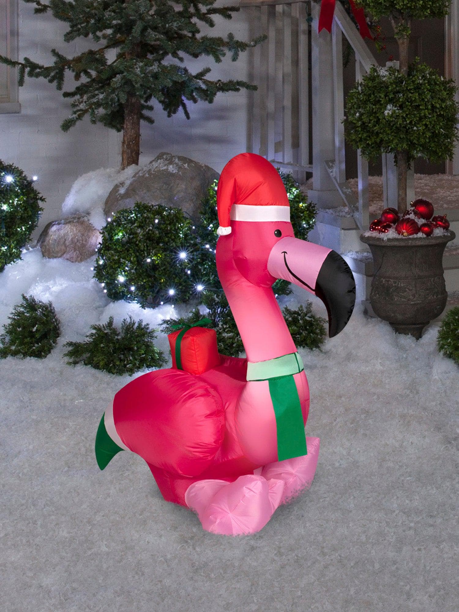 3.5 Foot Festive Flamingo Light Up Christmas Inflatable Lawn Decor - Image 2