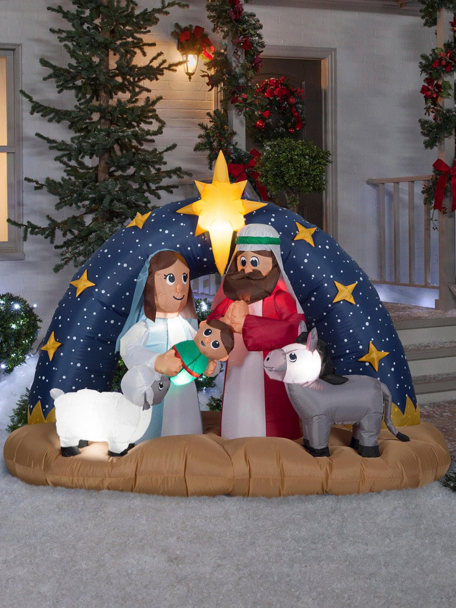 6.5 Foot Snowy Night Nativity Scene Light Up Christmas Inflatable Lawn Decor - Image 2