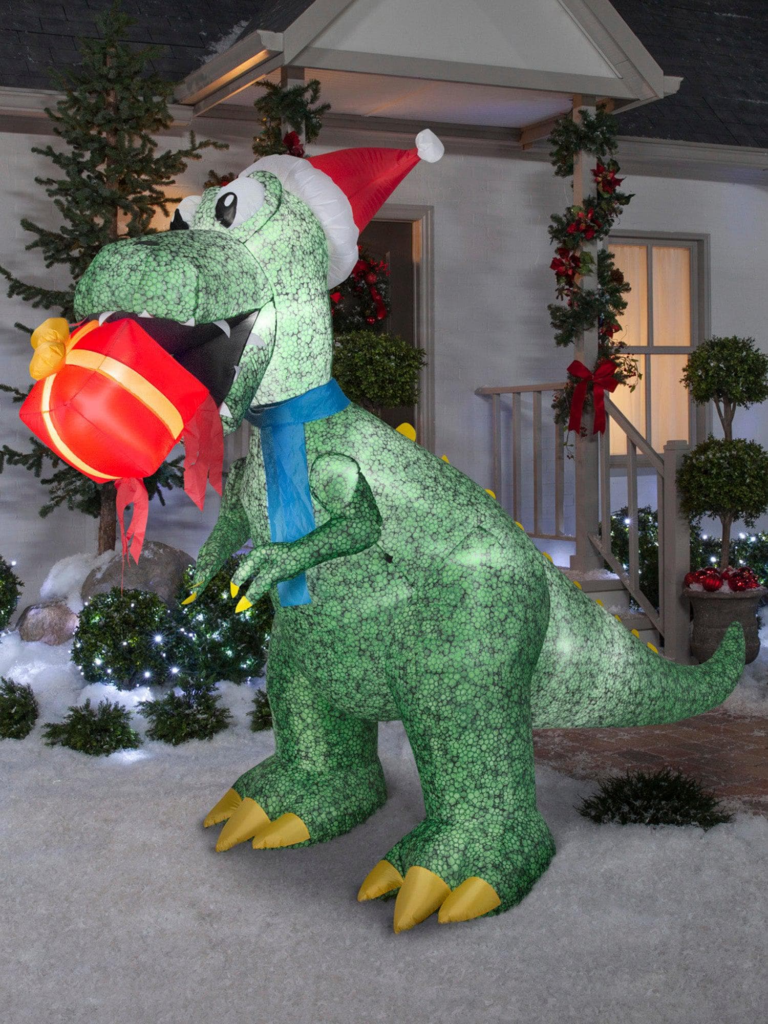 7 Foot T-Rex Light Up Christmas Inflatable Lawn Decor - Image 2