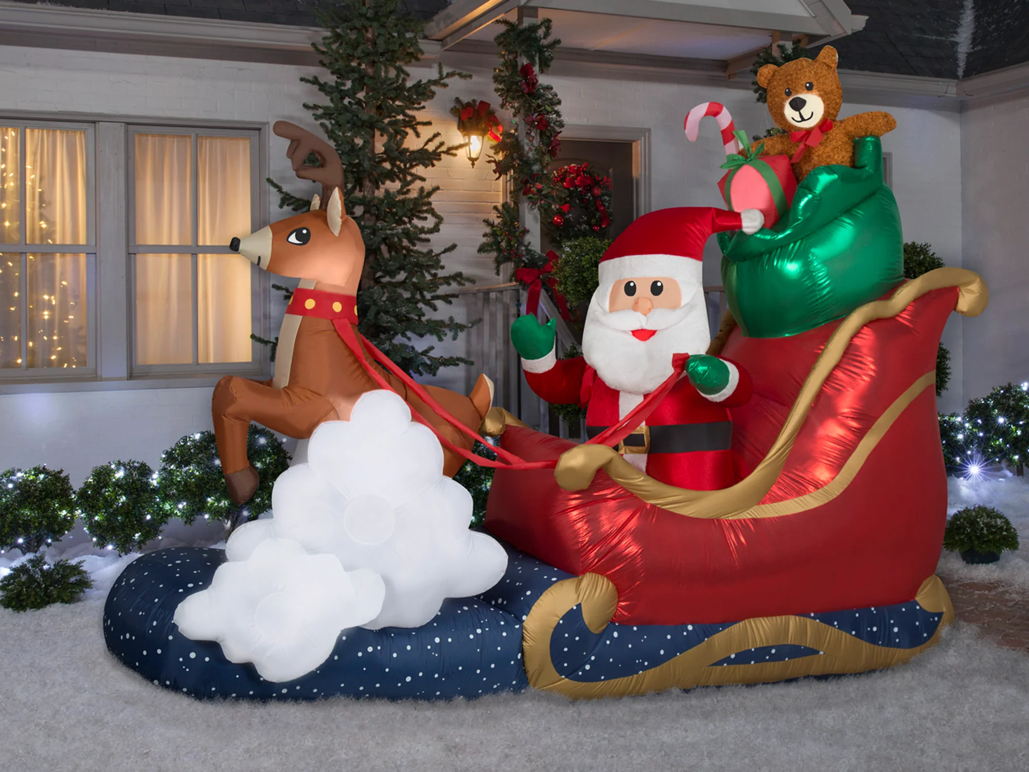 9.5 Foot Santa's Sleigh Light Up Christmas Inflatable Lawn Decoration - Image 2