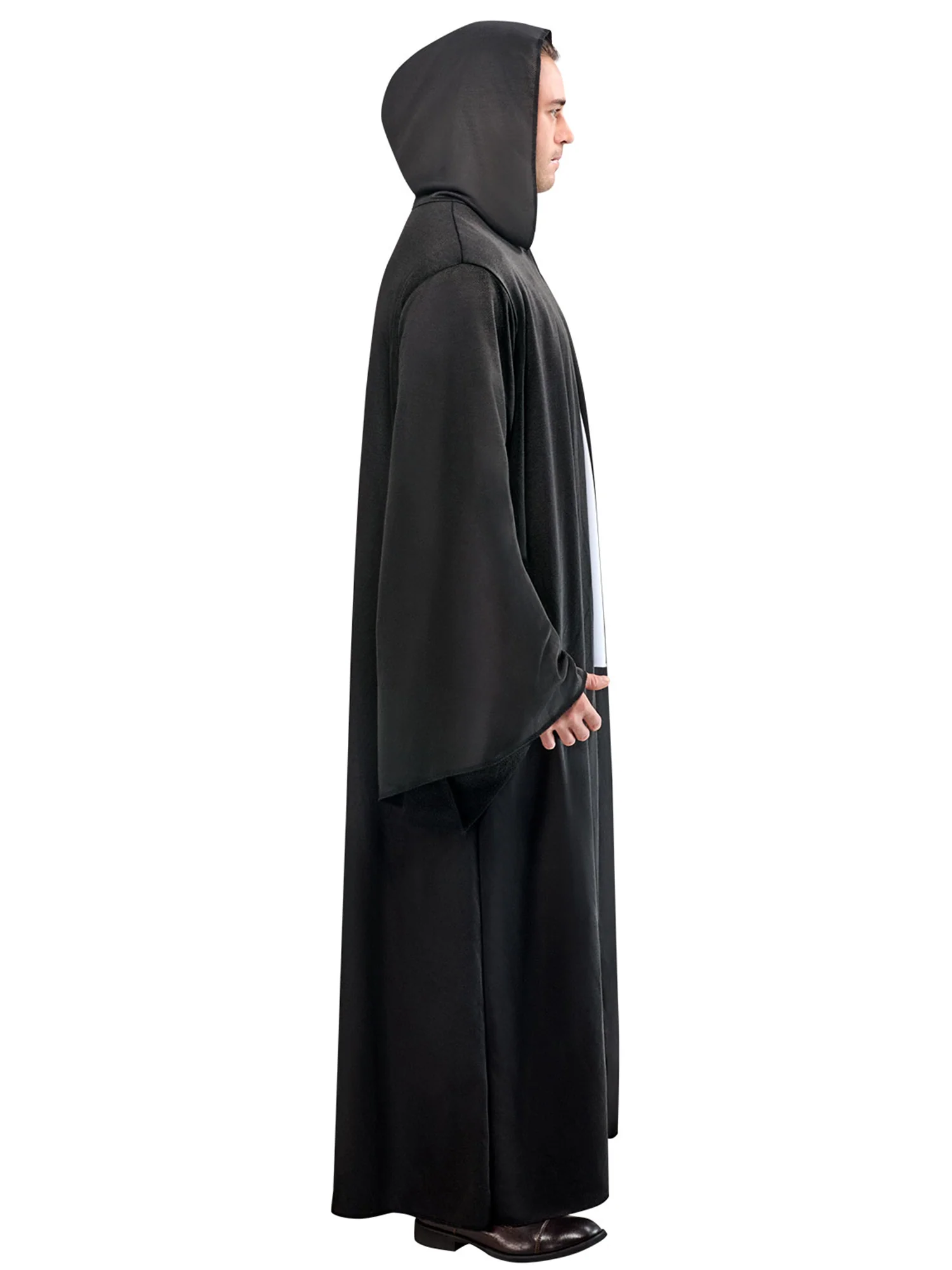 Adult Black Full Length Hooded Renaissance Cloak - Image 2