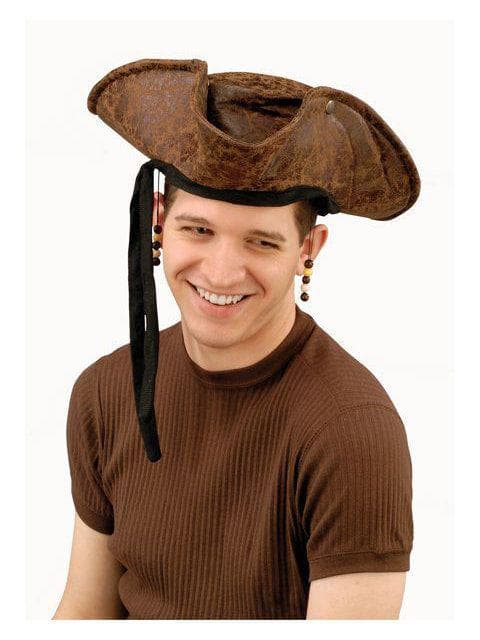 Adult Brown Distressed Pirate Hat with Beads
