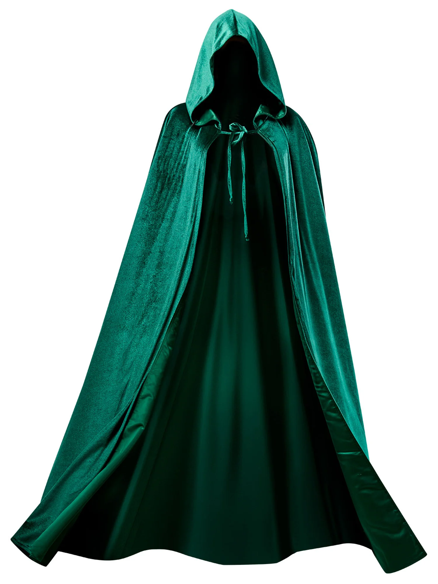 Adult Green Full Length Hooded Renaissance Cloak - Image 5