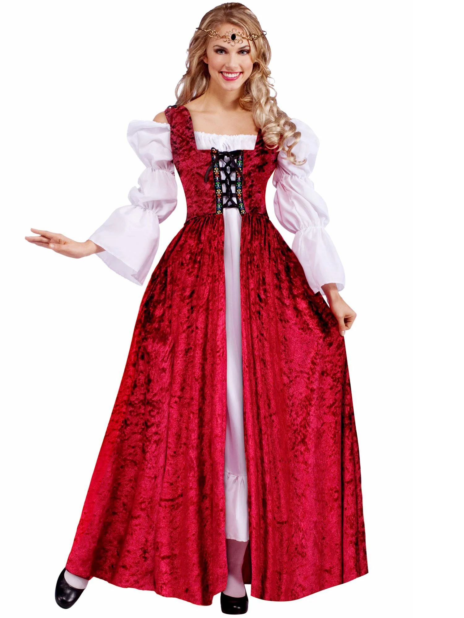 Women's Plus Size Red Medieval Lace-Up Over Gown Costume