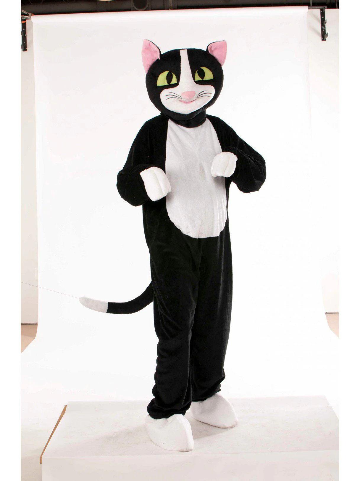 Adult Plush Black and White Cat Mascot Costume