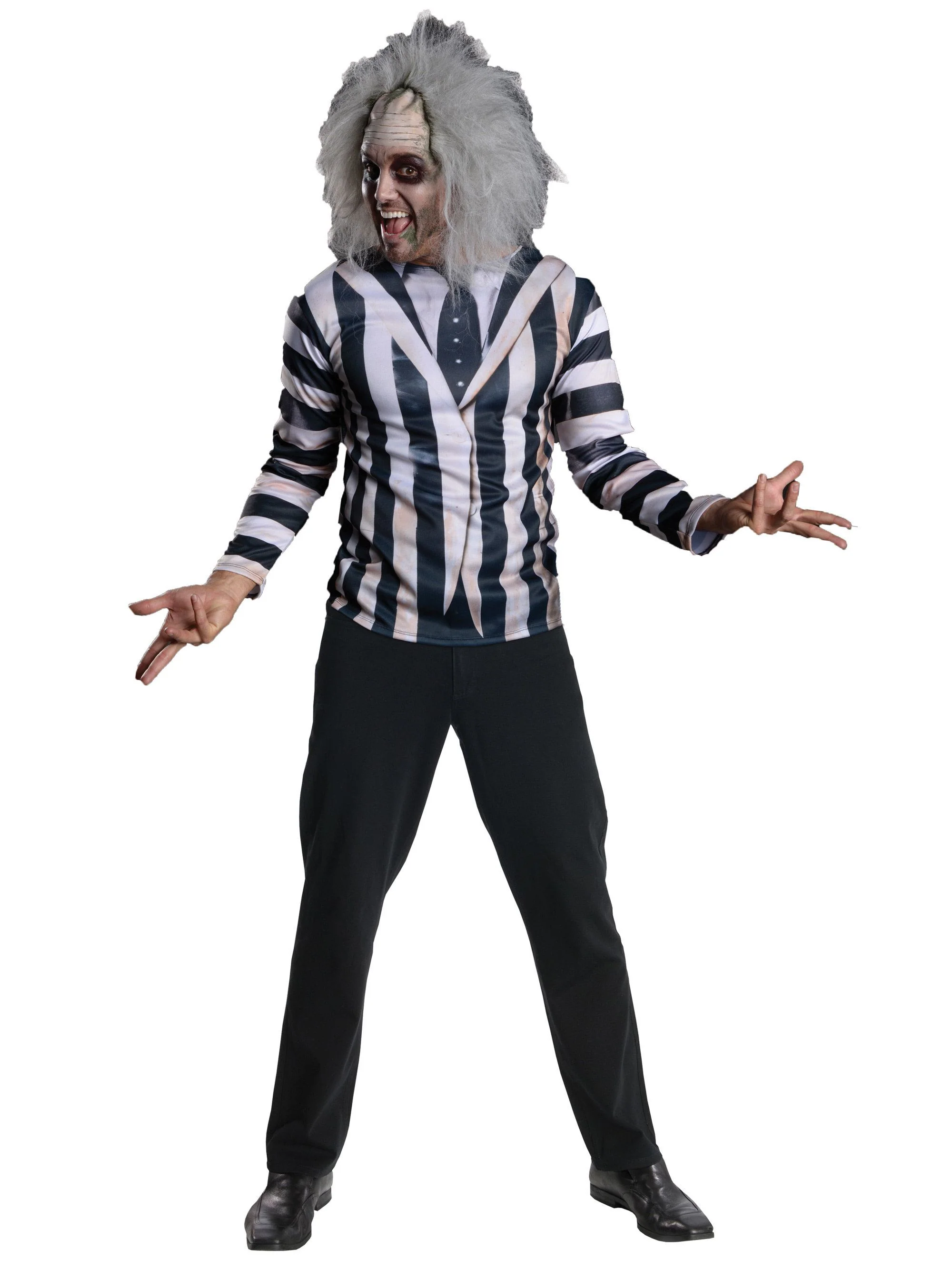Adult Beetlejuice Top, Wig and Makeup Set