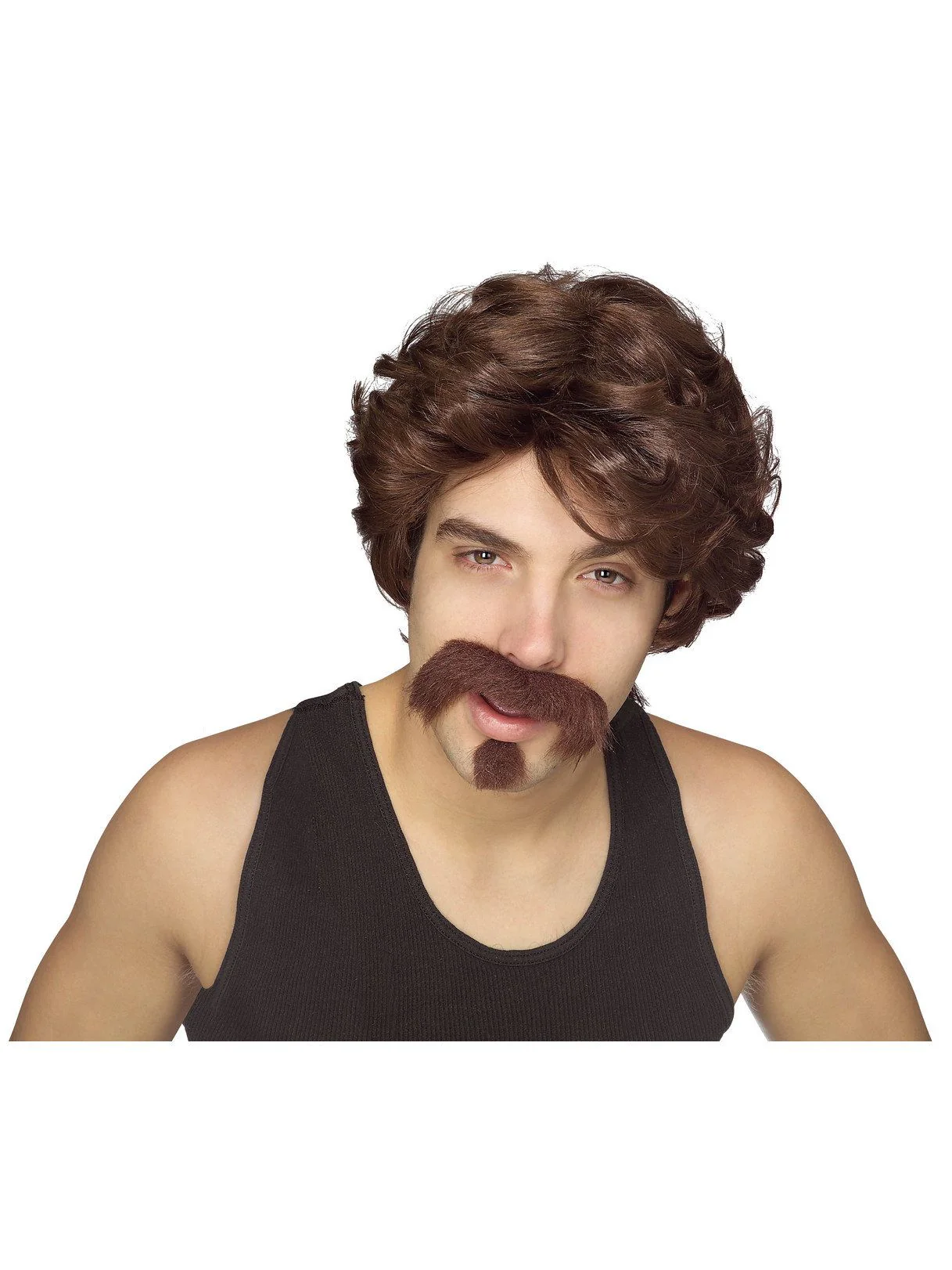 Men's Brown Big John Wig with Mustache and Goatee