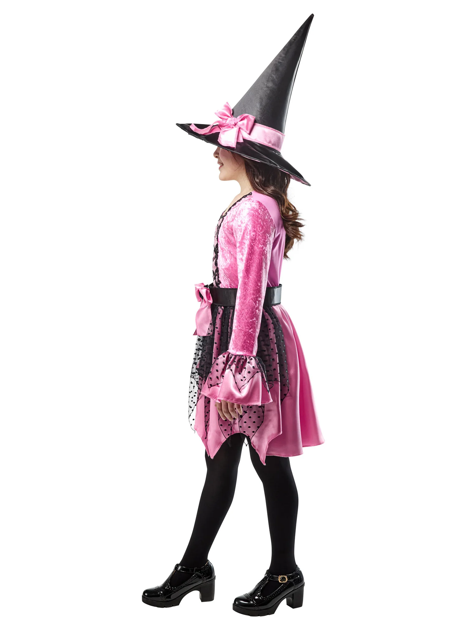 Girls' Pink Witch Costume with Hat - Image 4