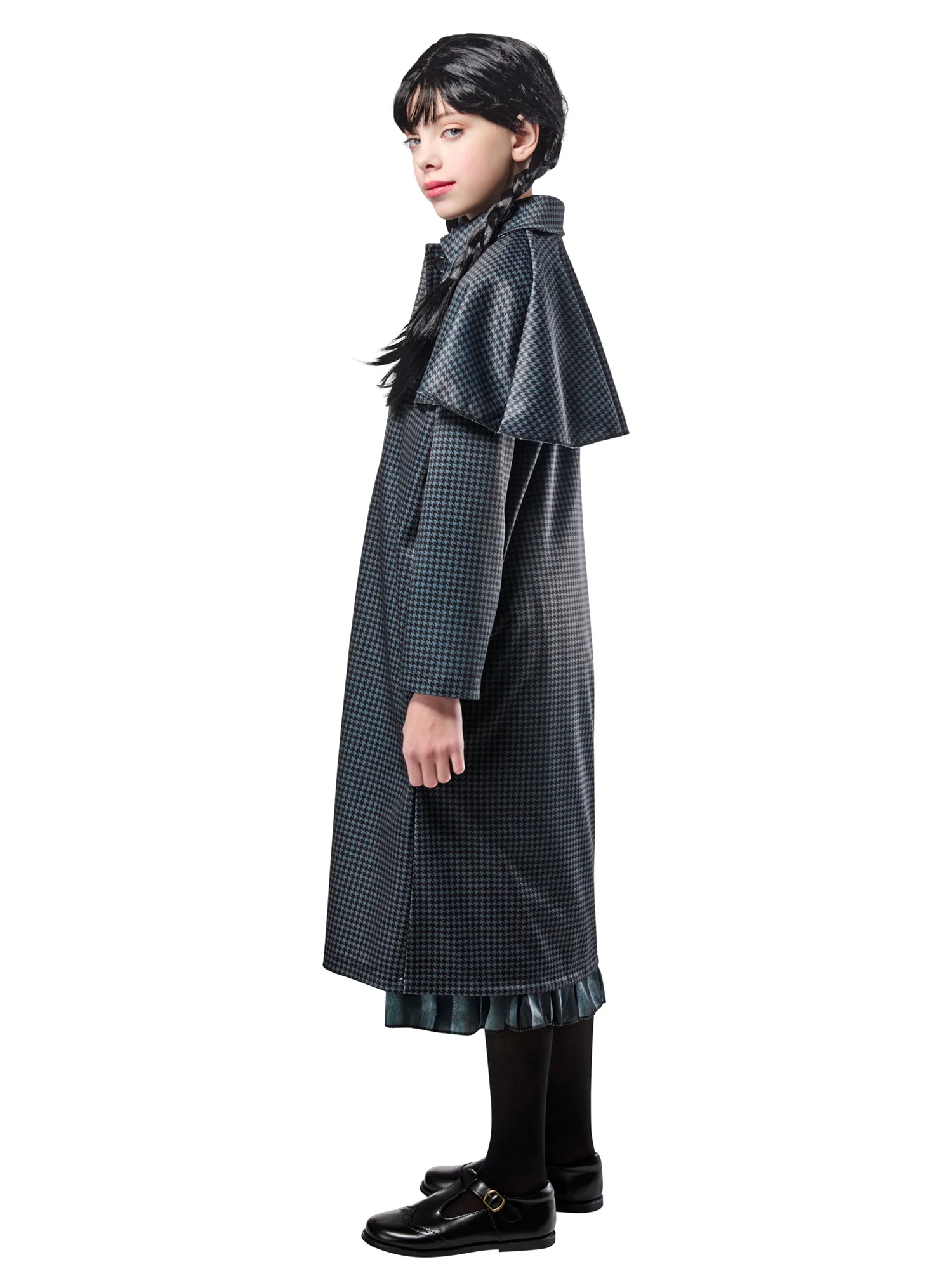 Girls' Wednesday Gray Houndstooth Print Coat - Image 4