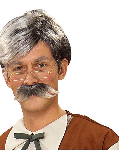 Men's Gray Geppetto Mustache and Wig