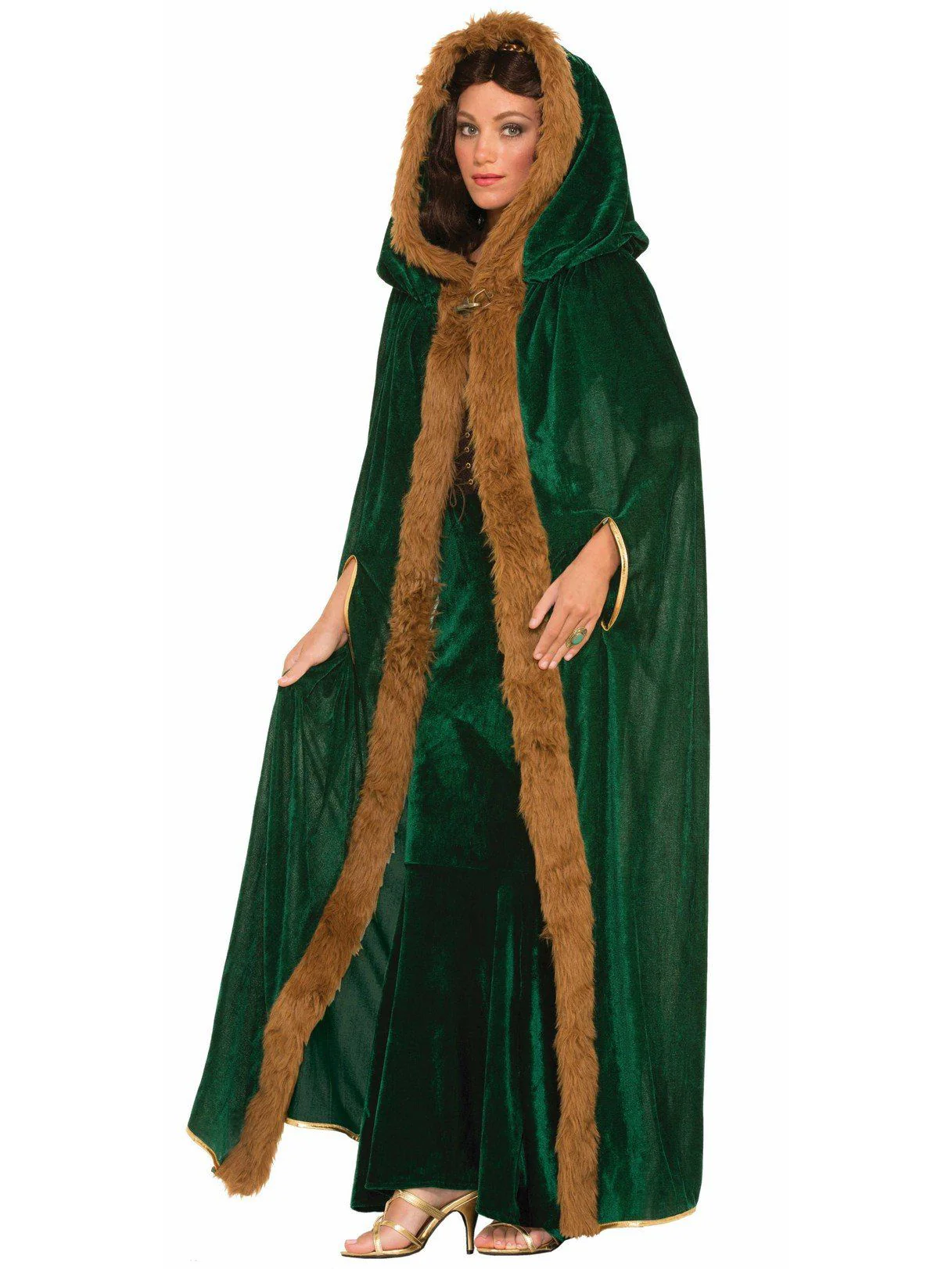Women's Green Velvet Faux Trimmed Fur Cape