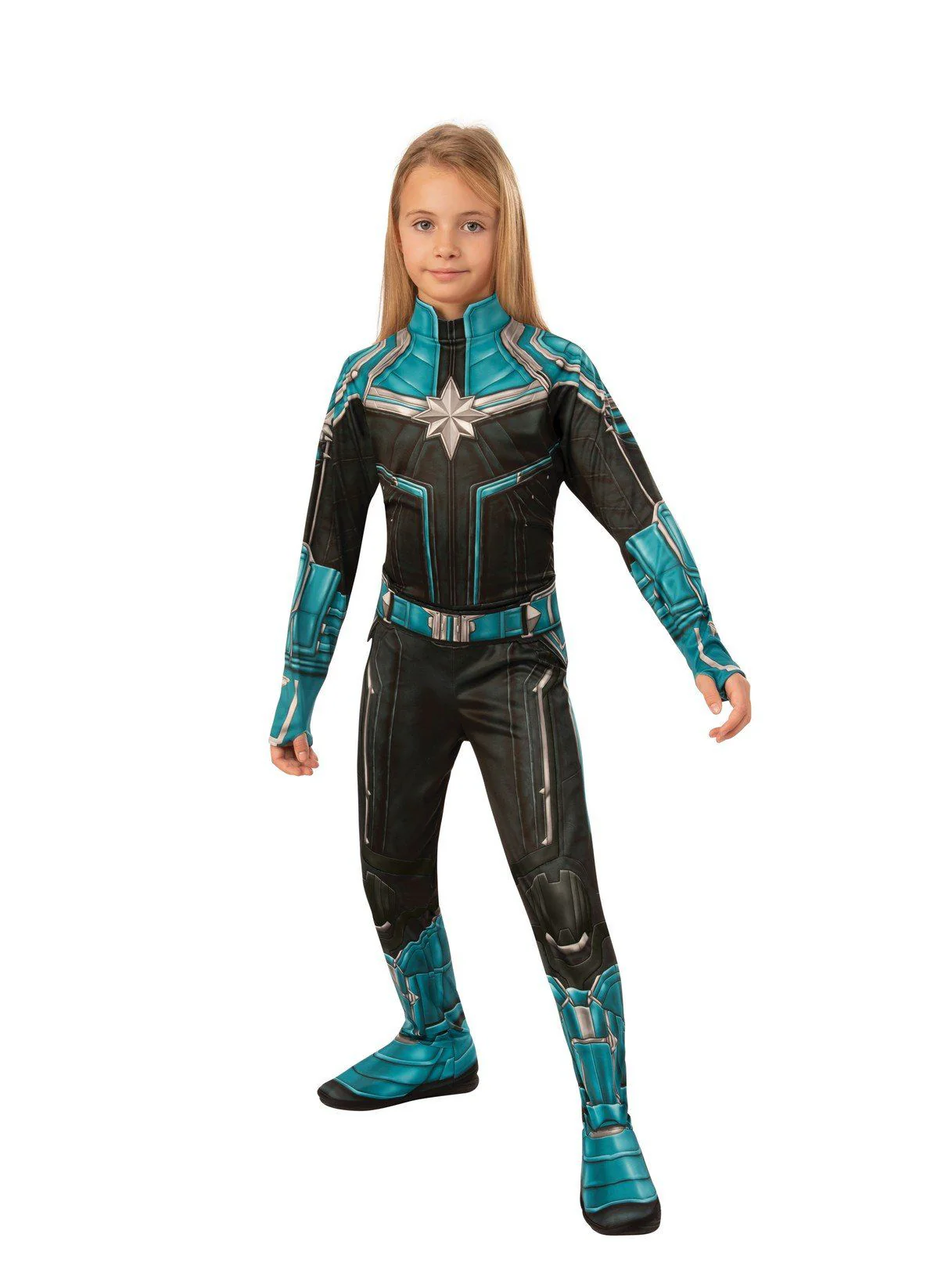Girls' Captain Marvel Teal Kree Suit Costume - Image 2