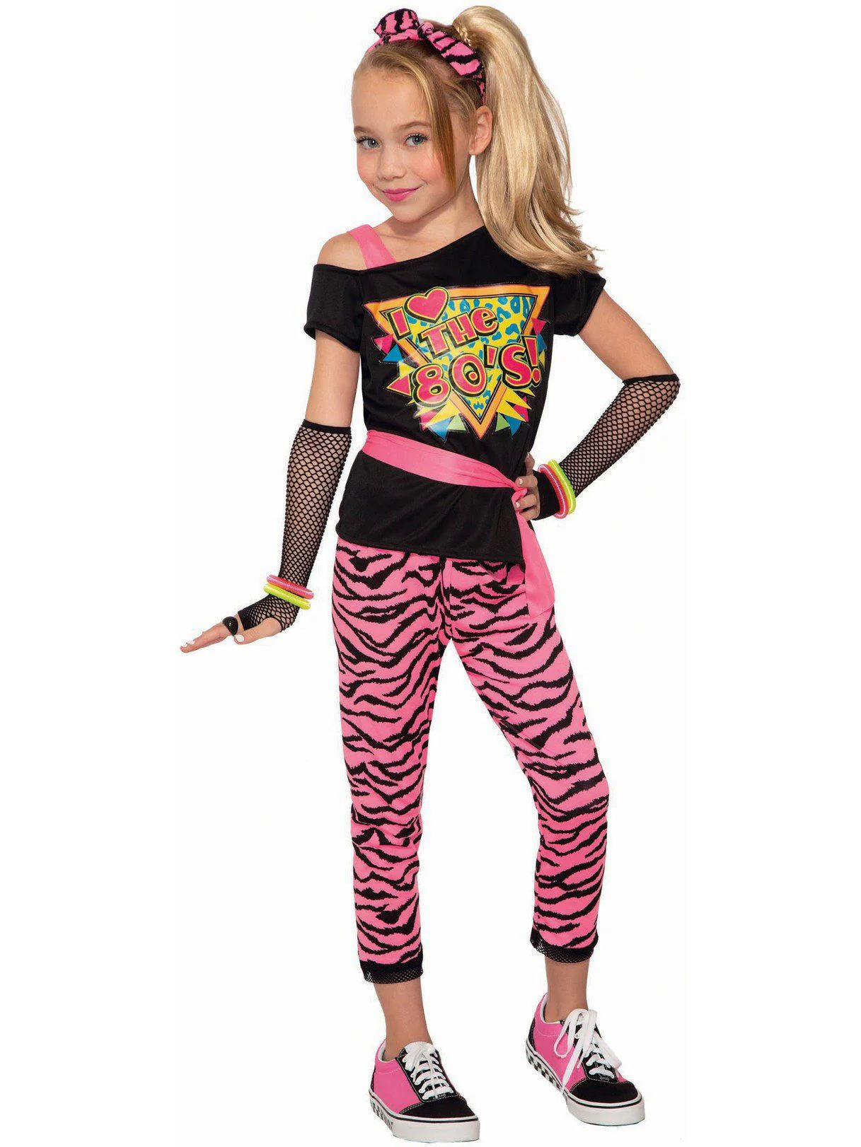 Girls' 1980's Neon Pink Wild Child Costume