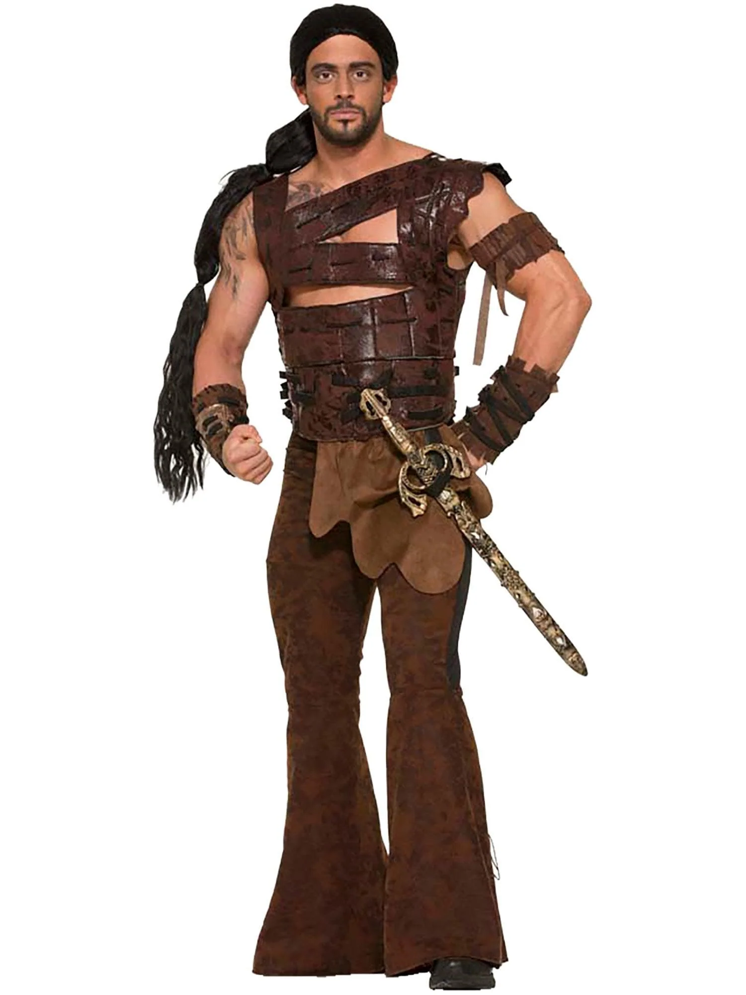 Men's Brown Faux Leather Warrior Armor