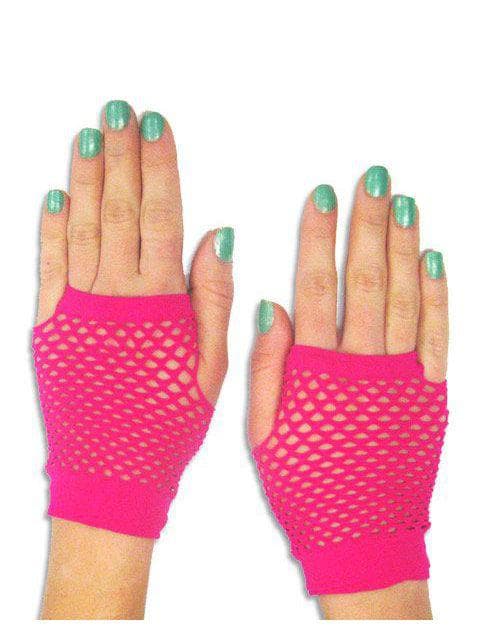 Women's Short Hot Pink Mesh Fingerless Gloves