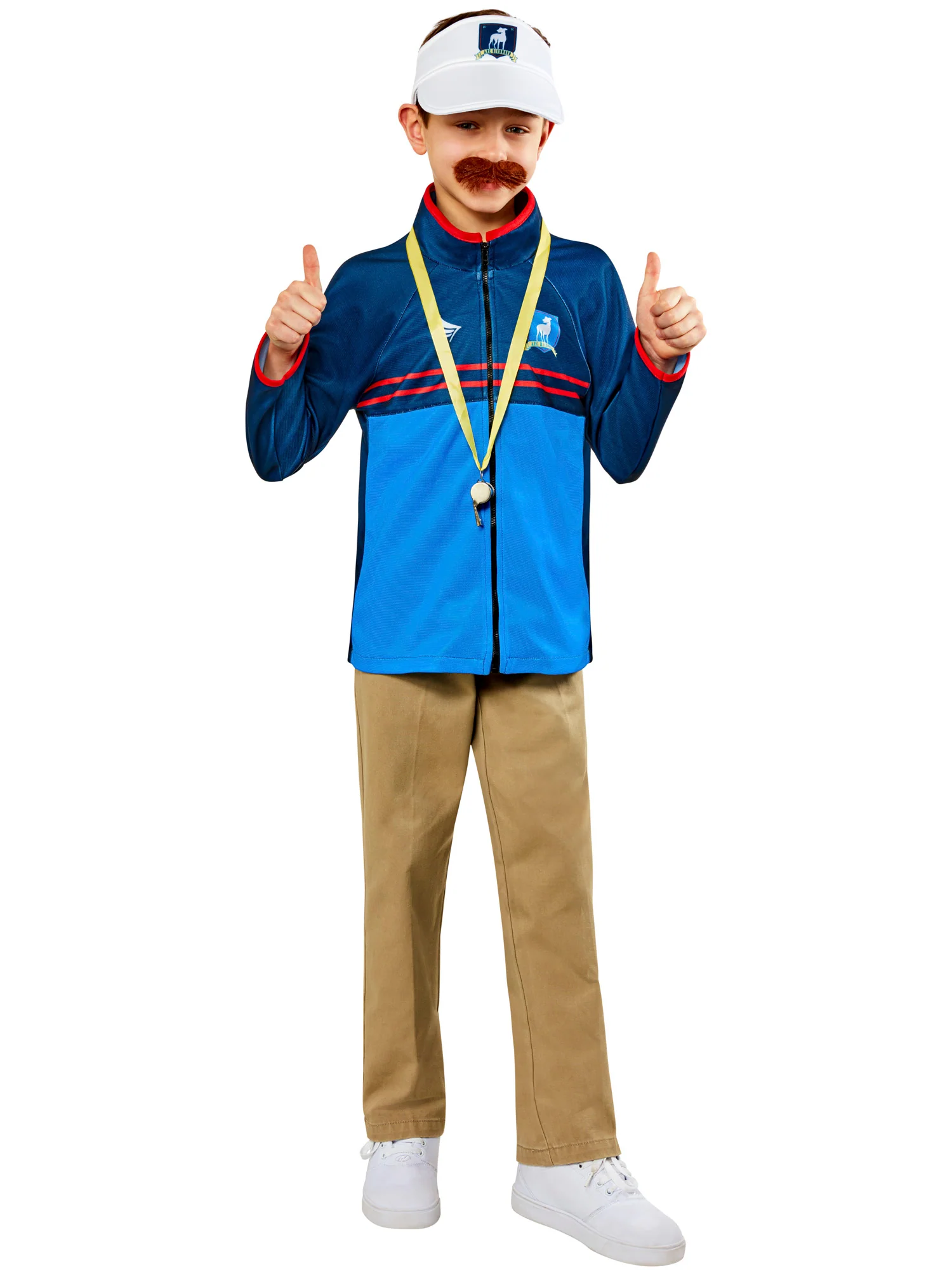 Boys' Ted Lasso Costume Top, Visor, Fake Moustache and Whistle Set