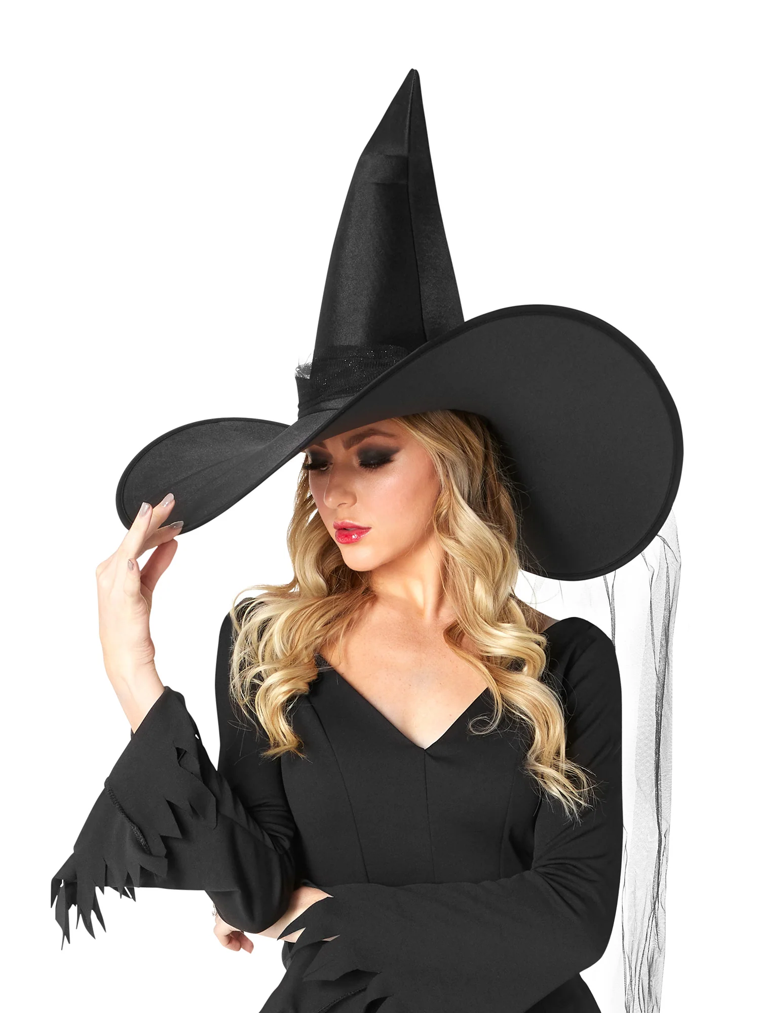 Adult Black Wide Brim Witch Hat - Image 2