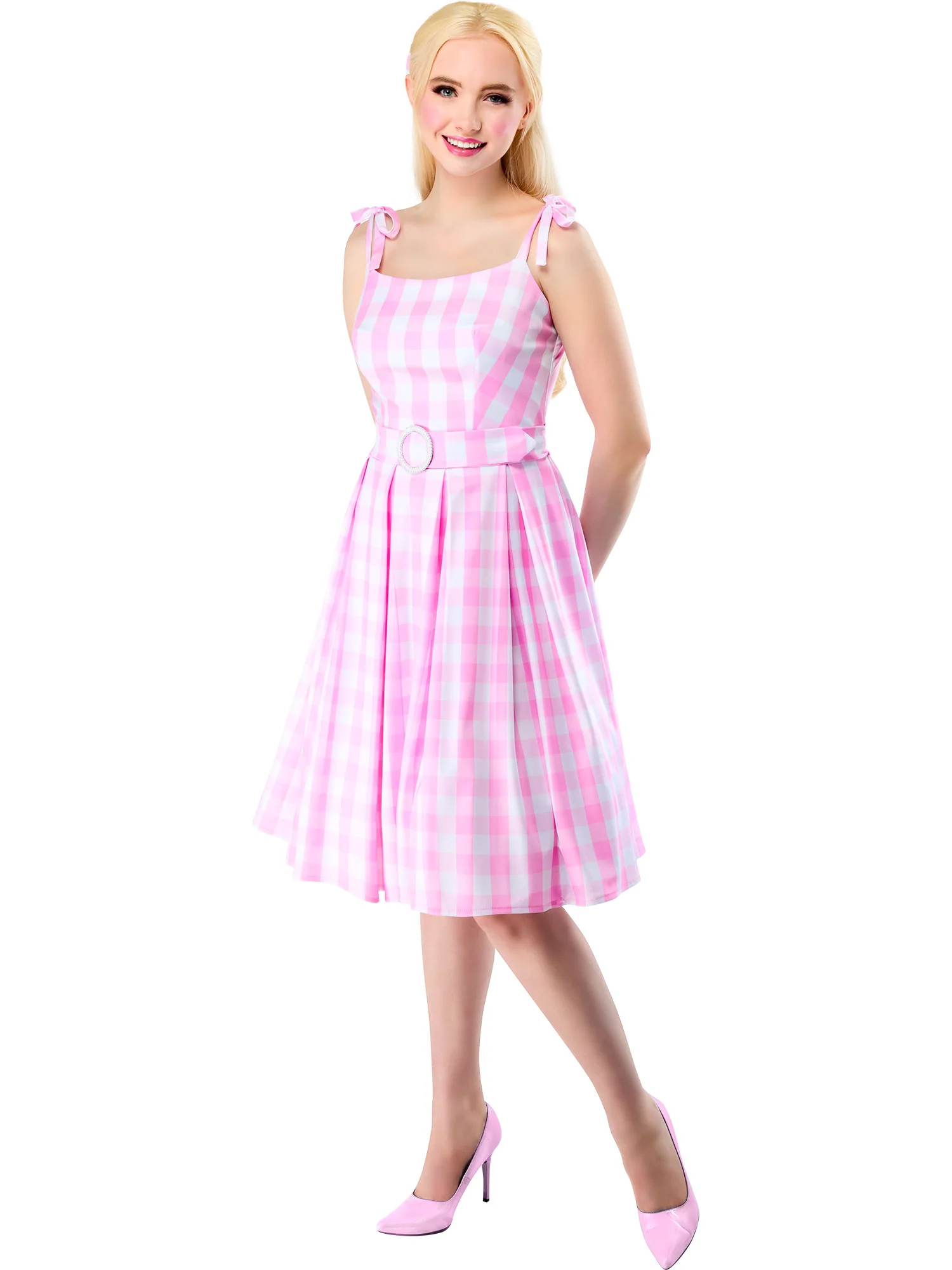Women's Barbie Movie Perfect Day Pink Gingham Dress - Image 5